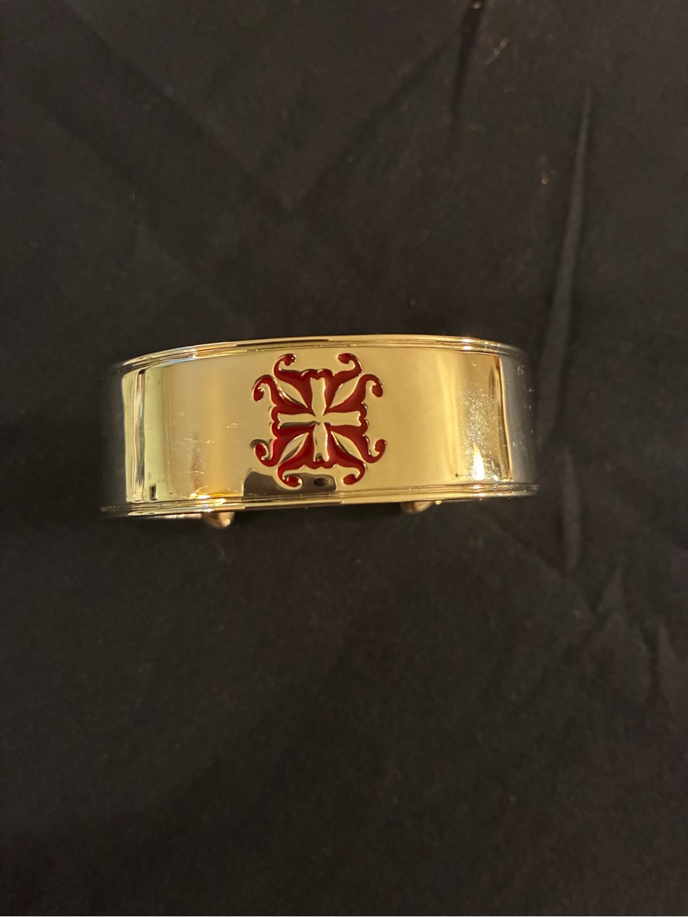 Silver Tone Red Emblem Cuff Bracelet